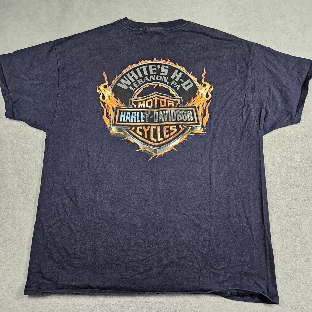 Y2K Harley-Davidson T-Shirt Mens XL Blue Flames Graphic Lebanon PA Grunge Biker